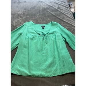 Lane Bryant 3/4 sleeve drawstring V-Neck Blouse Aqua blue‎ 22/24 linen rayon